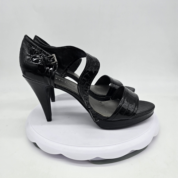Apostrophe Shoe Women 11M Black Faux Croc High Heels Open Toe Platform - Picture 5 of 10